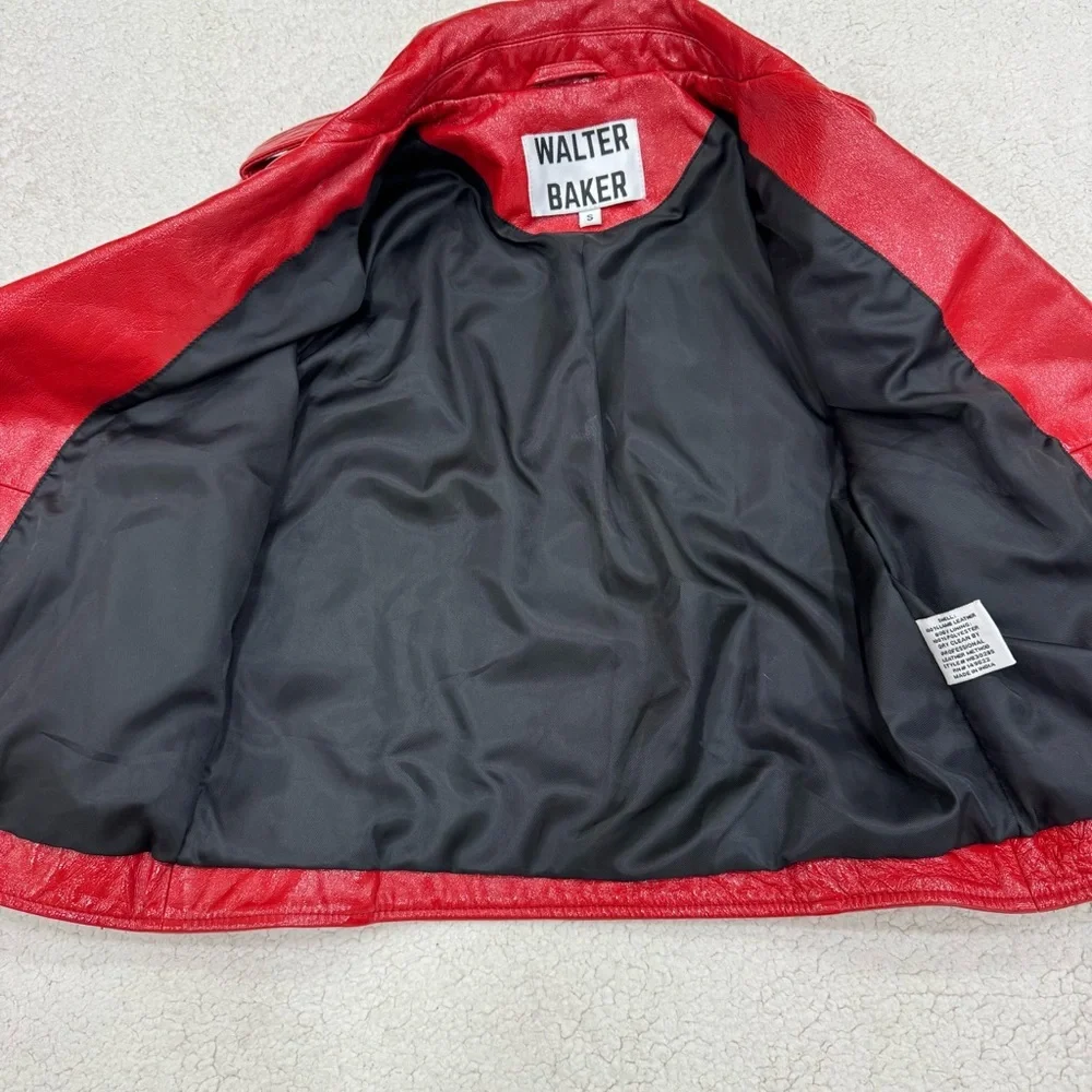 Walter Baker $748 100% Lamb Leather Jacket Moto Red Size Small Like New - Picture 13 of 13